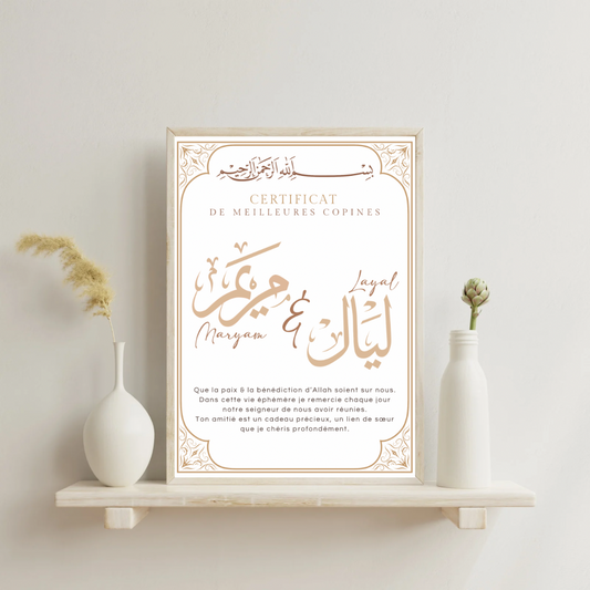 Certificat d’amitié - Calligraphie